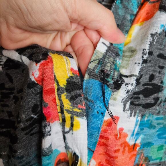 Ali Miles Womens Knit Abstract Multicolor Print Button-Down Tunic Top Sz L Artsy - Picture 9 of 12